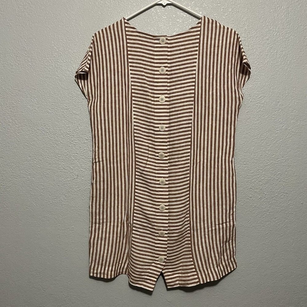 Madewell S Red White Stripe Play Button Back Linen Blend Shift Mini Dress G5305 - Picture 11 of 11